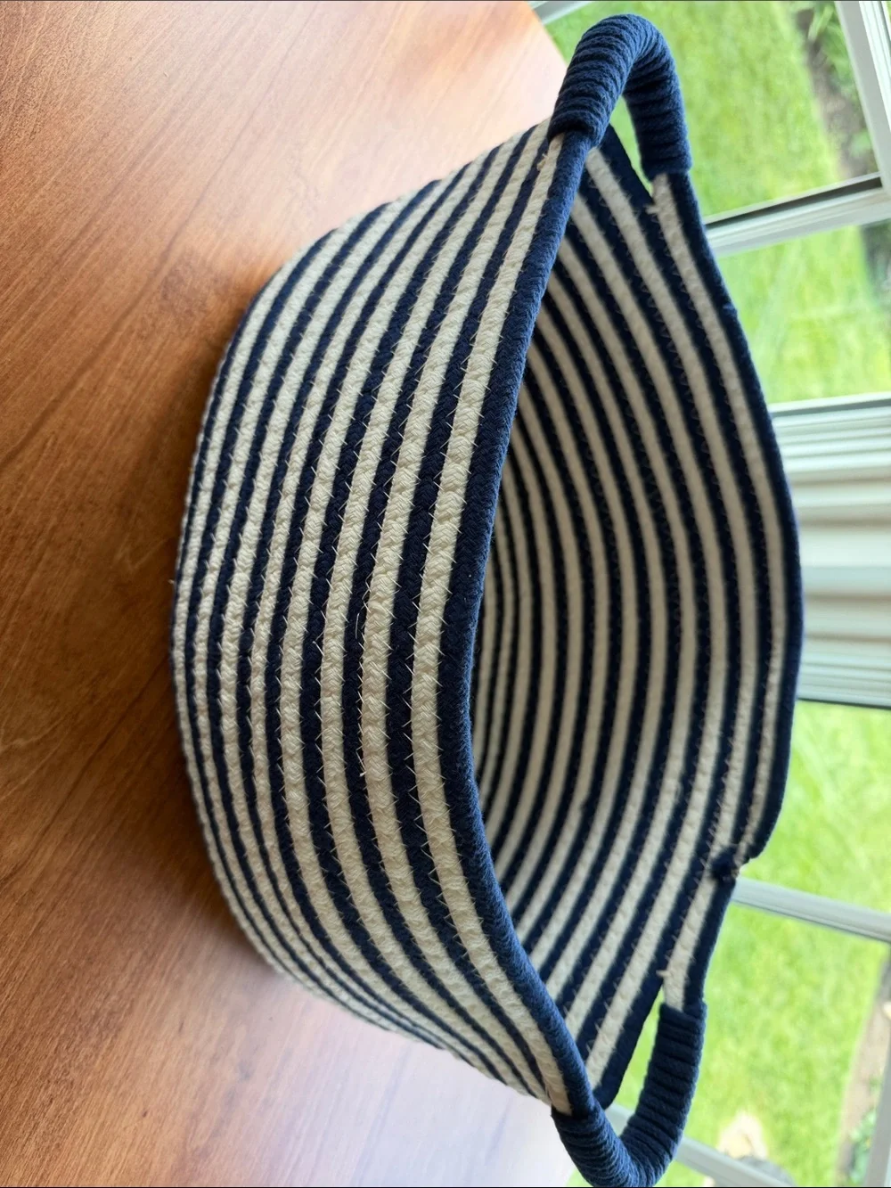 Striped Rope Storage Basket - Navy and White